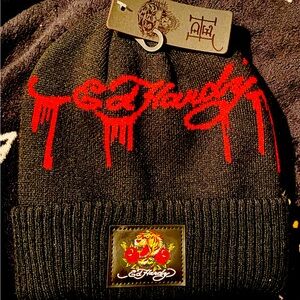 Ed Hardy Black Beanie Dripping Signature Roaring Tiger NWT
